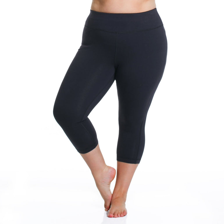 Curve Basix Capri - Rainbeau Curves, 14/16 / Black, activewear, athleisure, fitness, workout, gym, performance, womens, ladies, plus size, curvy, full figured, spandex, cotton, polyester - 1