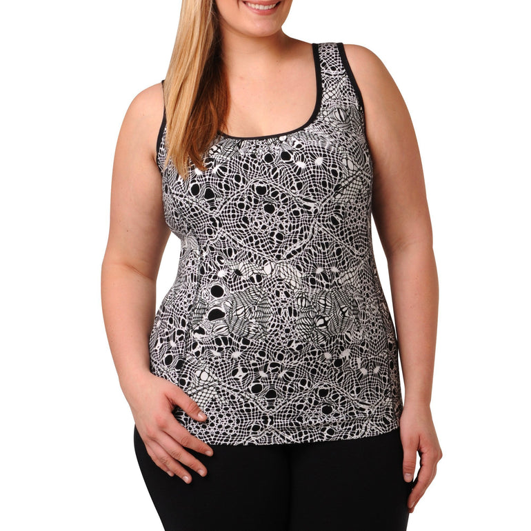 Jocelyn Print Tank w/ Bra - Rainbeau Curves, 14/16 / Black Lace, activewear, athleisure, fitness, workout, gym, performance, womens, ladies, plus size, curvy, full figured, spandex, cotton, polyester - 2