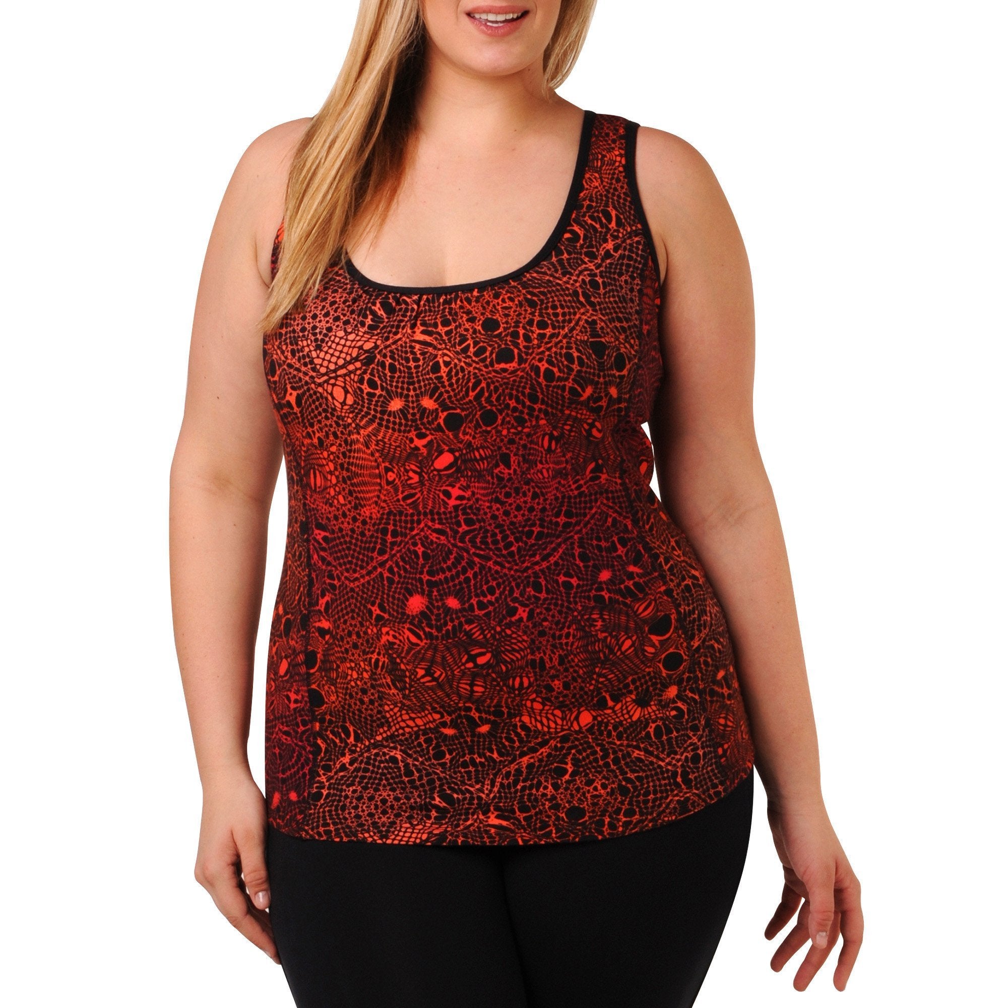 Jocelyn Print Tank w/ Bra - Rainbeau Curves, 14/16 / Pink Lace, activewear, athleisure, fitness, workout, gym, performance, womens, ladies, plus size, curvy, full figured, spandex, cotton, polyester - 3